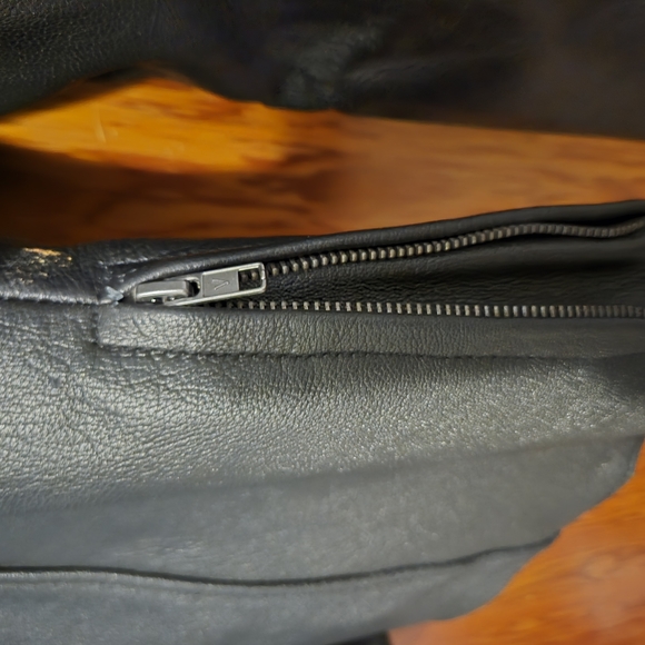 Black Leather Motorcycle Jacket with Stand-Up Collar - Picture 8 of 8